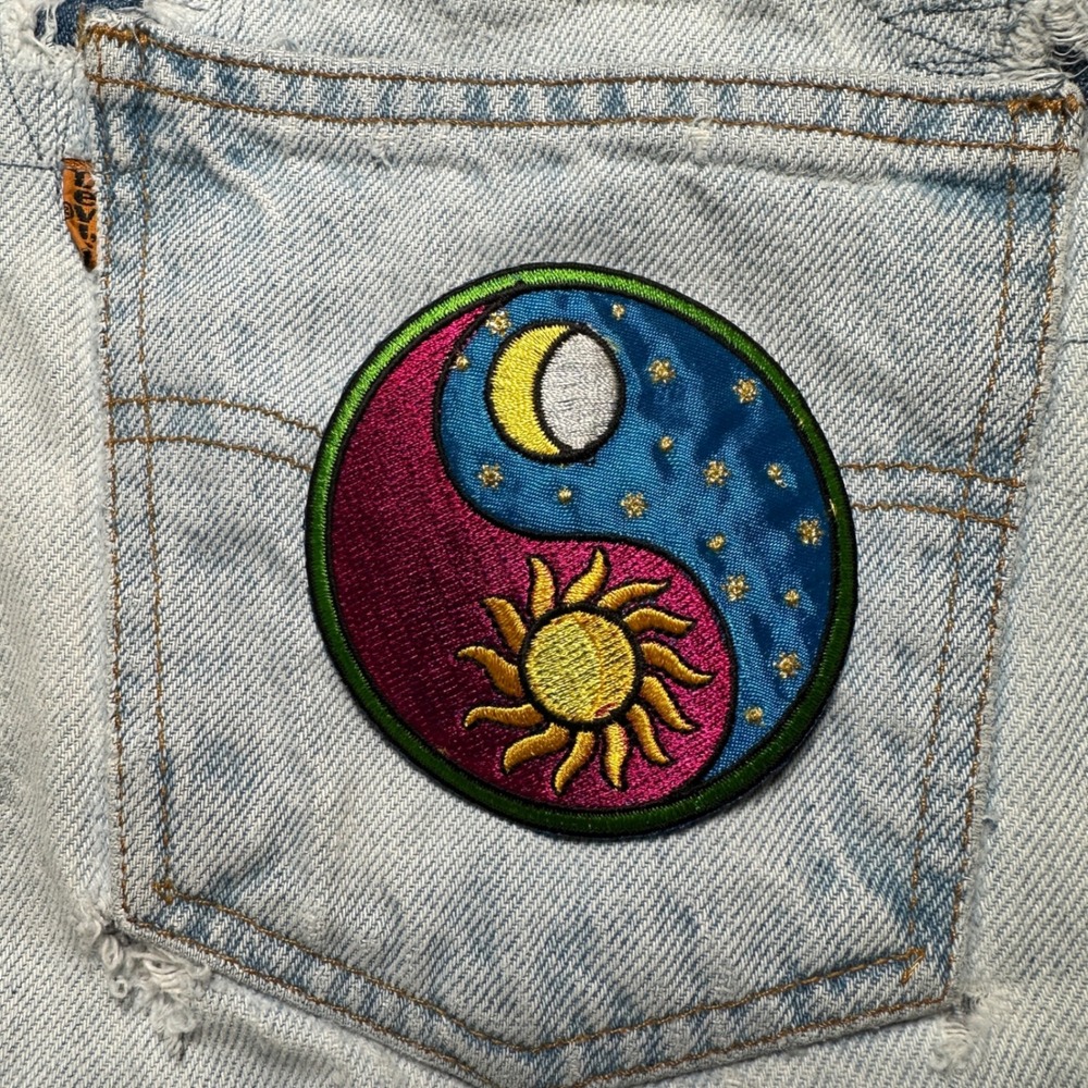 Yin Yang Sun Moon Embroidered Patch Iron On Boho Hippie‎ Celestial Applique